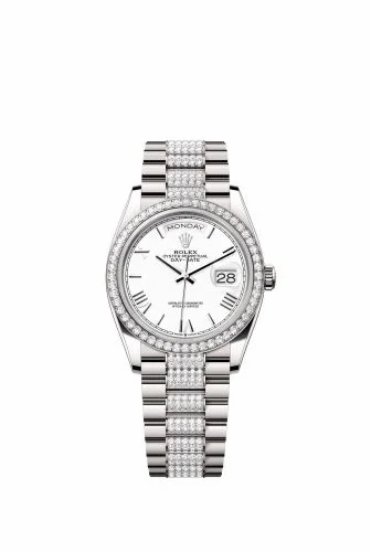 Rolex Day-Date 36 White Gold - Diamond / White - Roman / President - Diamond 128349RBR-0044 (m128349rbr-0044)